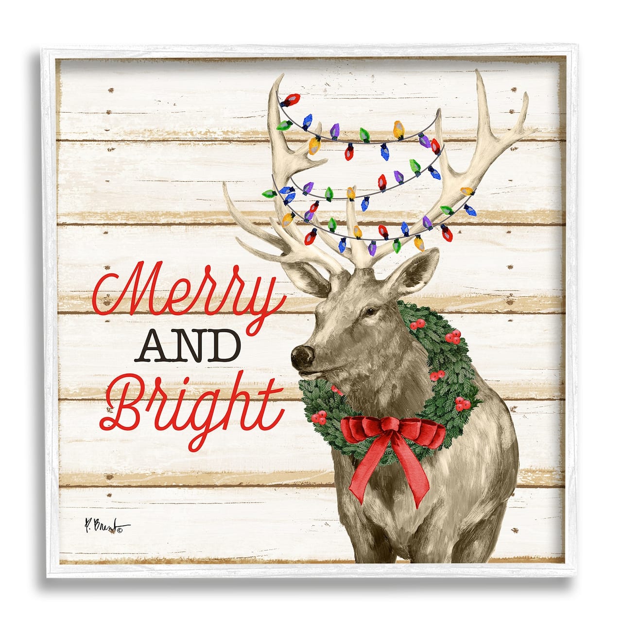 Stupell Industries Merry & Bright Deer Framed Giclee Art